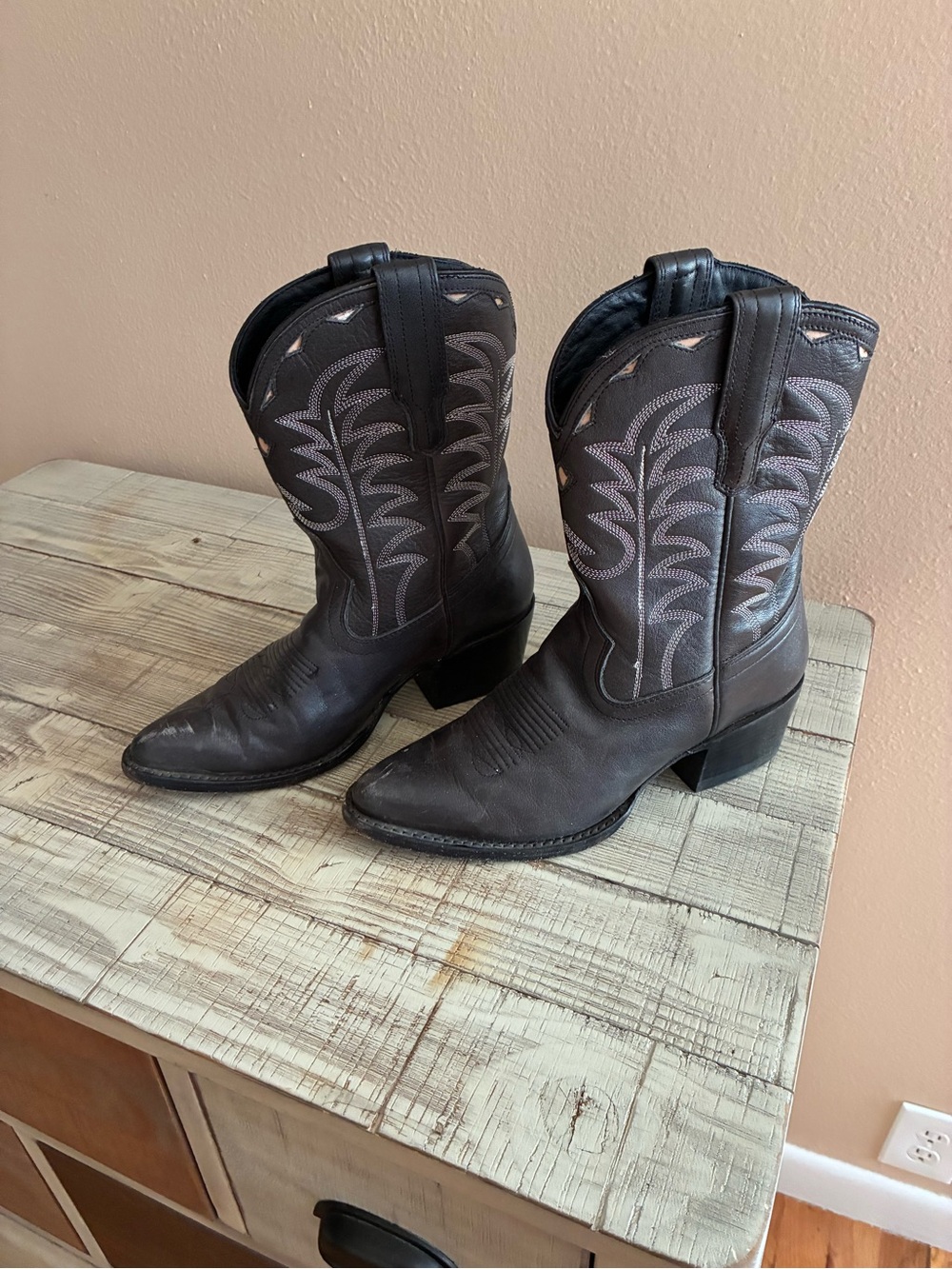 Tecovas Black Embroidered Leather Western Boots Women’s 7